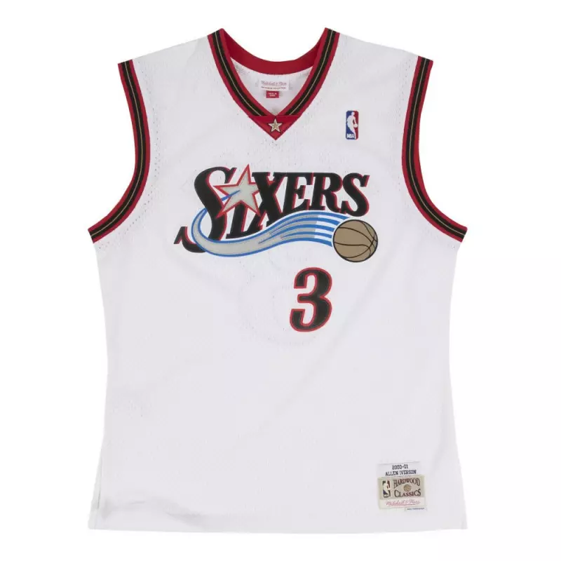 Camiseta NBA Allen Iverson Philadelphia Sixers 2000 01 Mitchell Ness Hardwood Classic Swingman Blanco