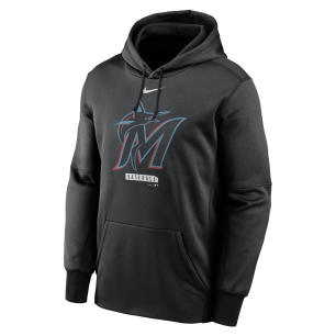 Men's Nike Logo Therma Performance Pullover Hoodie MLB Miami Marlins Black