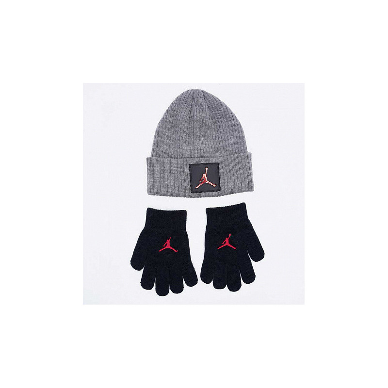 Boy's Jordan Metal jumpman Pom Beanie set Grey