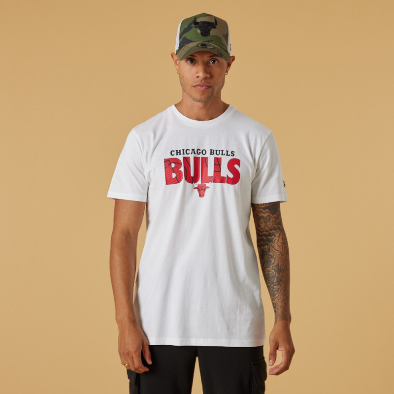 T-Shirt NBA Chicago Bulls New Era Wordmark Blanc pour Homme