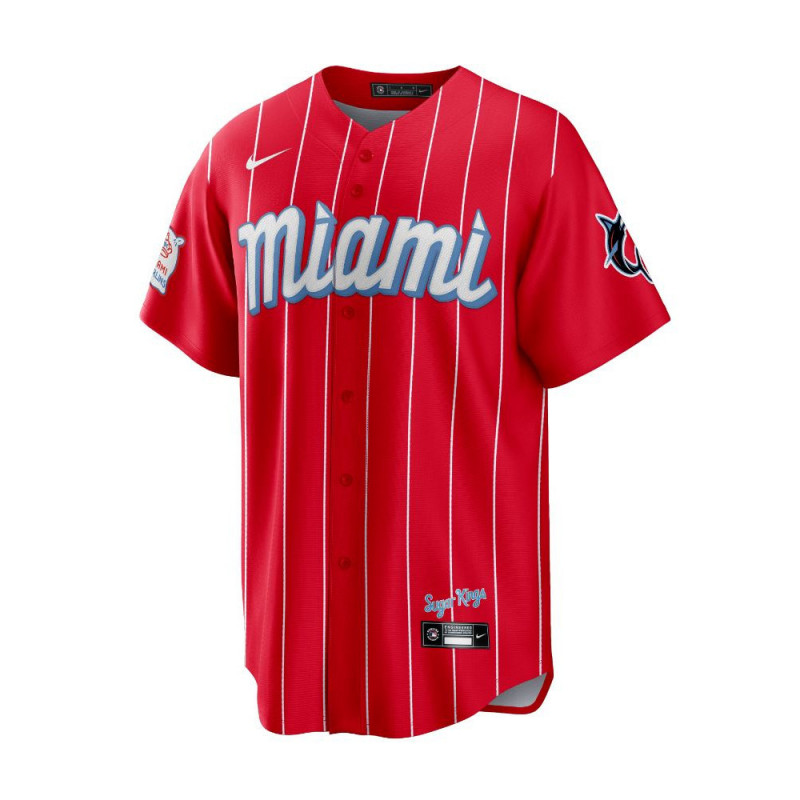 tinción Cuidado cómodo Camiseta de beisbol MLB Miami Marlins Nike City Connect Rojo para chico