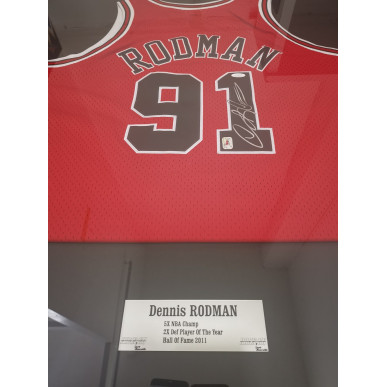 Maillot NBA Dennis Rodman Chicago Bulls signé et authentifié Rouge