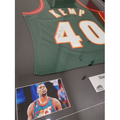 Maillot NBA Shawn Kemp Seattle Sonics signé and authentifié Vert