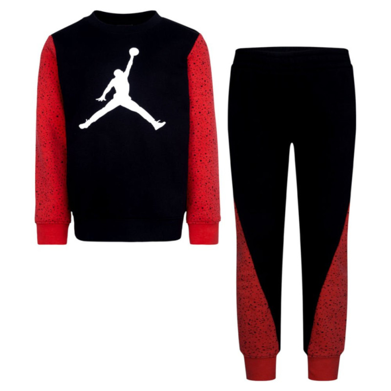 Kid's Jordan Air Speckle fleece pant set black Red
