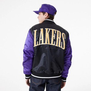 Men's New Era Satin Bomber NBA Los Angeles Lakers Black