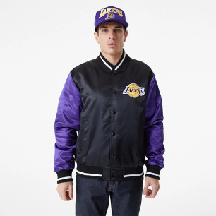 Men's New Era Satin Bomber NBA Los Angeles Lakers Black