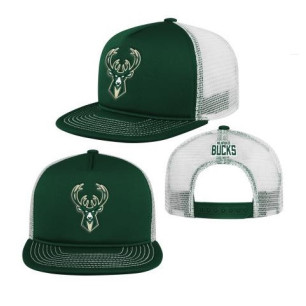 Boy's Outerstuff Front Trucker hat NBA Milwaukee Bucks Green
