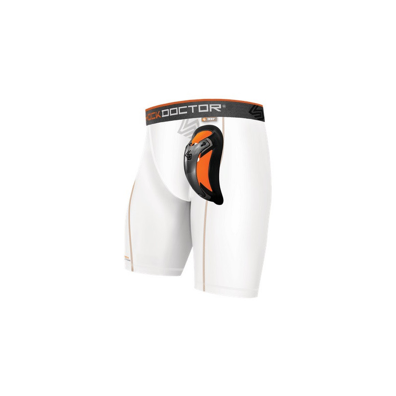 Youth Shock Doctor Compression Short with Carbon flex Cup White