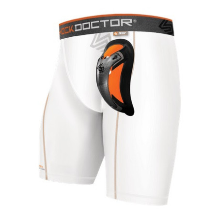 Youth Shock Doctor Compression Short with Carbon flex Cup White