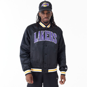 Chaquetta NBA Los Angeles Lakers New Era Applique Satin Negro