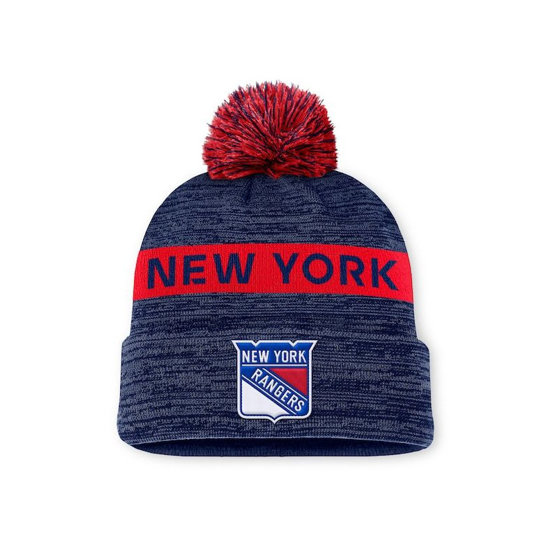 NHL New York Rangers Fanatics Authentic Pro Rink Beanie Cuff With POM NHL New York Rangers Fanatics Authentic Pro Rink Beanie Cuff With POM