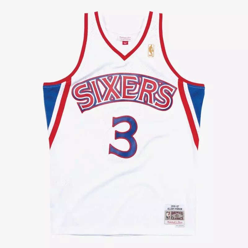 Camiseta NBA Allen Iverson 1996-97 Philadelphia Sixers Home Road Mitchell & Ness Hardwood Classic Swingman Blanca