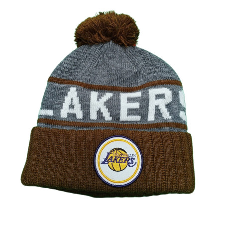 Gorro NBA Los Angeles Lakers Mitchell & Ness Cardinal Pom Knit Gris