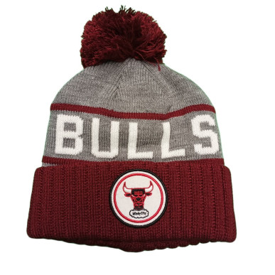 Bonnet NBA Chicago Bulls Mitchell & Ness Cardinal Pom Knit Gris
