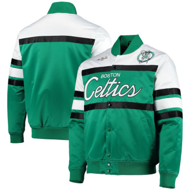 Men's Mitchell & Ness Special Script Heavyweight Satin Jacket NBA Boston Celtics Green