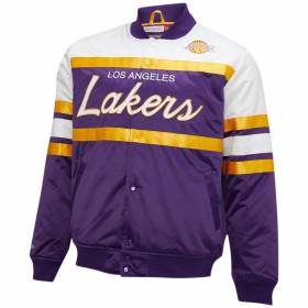 Men's Mitchell & Ness Special Script Heavyweight Satin Jacket NBA Los Angeles Lakers Purple