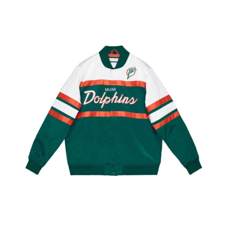 Men's Mitchell & Ness Special Script Heavyweight Satin Jacket NFL Miami Dolphins blue