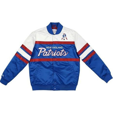 Men's Mitchell & Ness Special Script Heavyweight Satin Jacket NFL New England Patriots blue