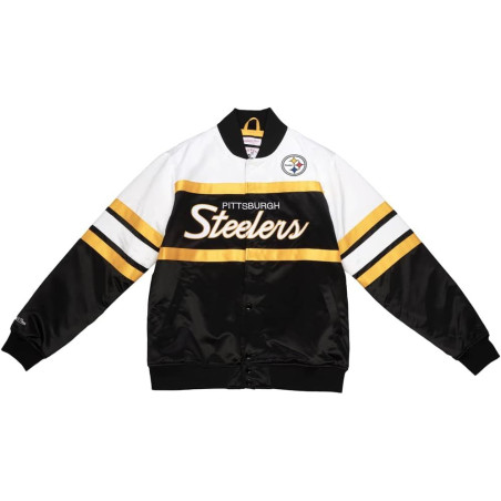 Men's Mitchell & Ness Special Script Heavyweight Satin Jacket NFL Pittsburgh Steelers Black