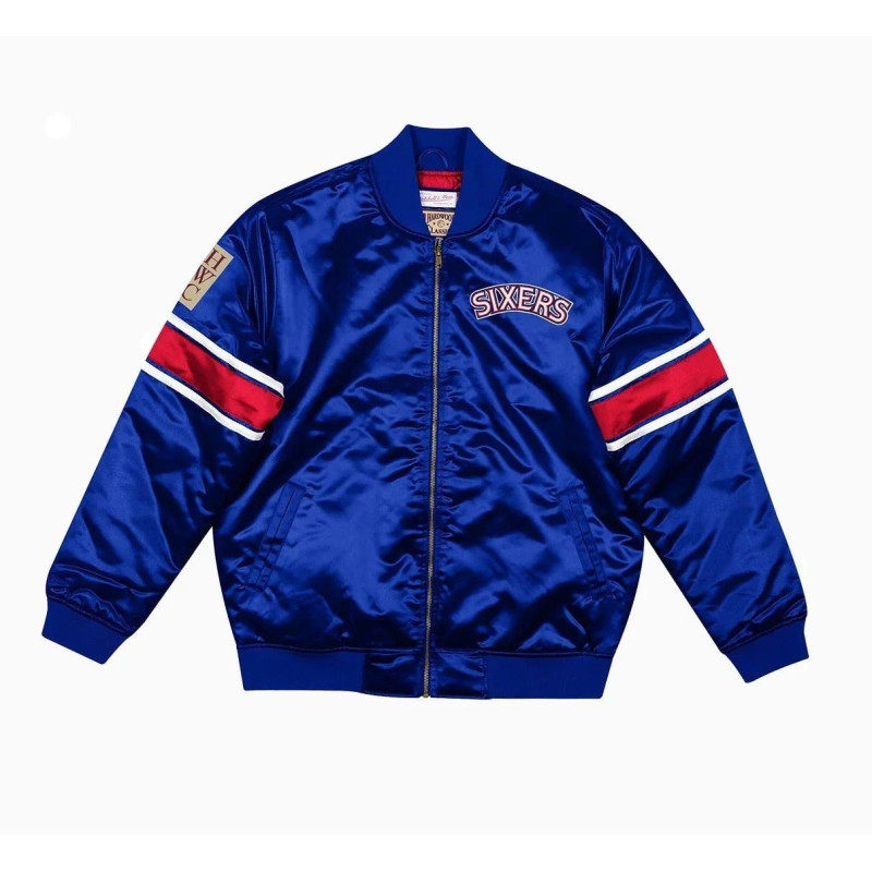 Blouson NBA Philadelphia 76ers Mitchell & Ness Special Script Heavyweight Satin Bleu
